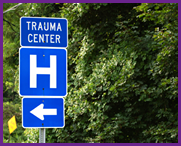Hospital trauma center sign.